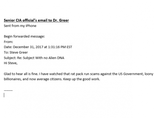 Senior CIA Official’s Email to Dr. Greer